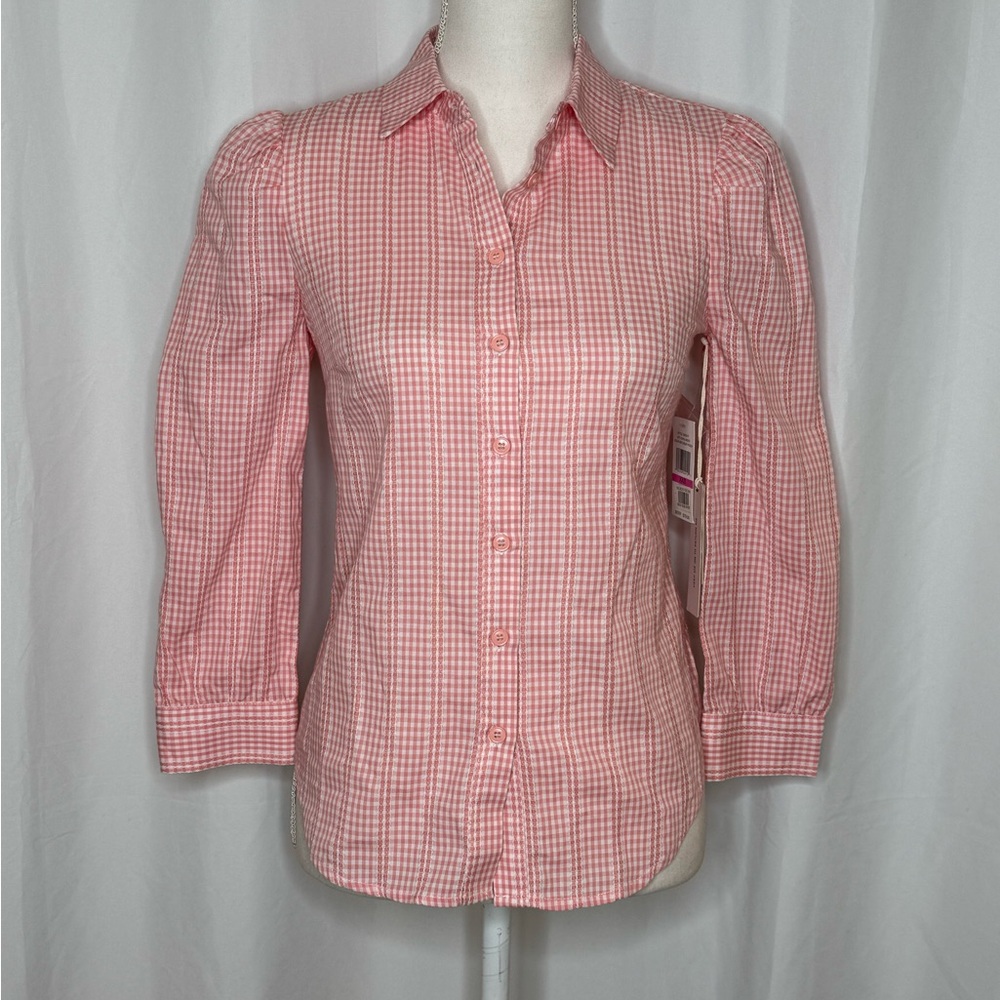 NWT COURT & ROWE Pink Checkered Blouse